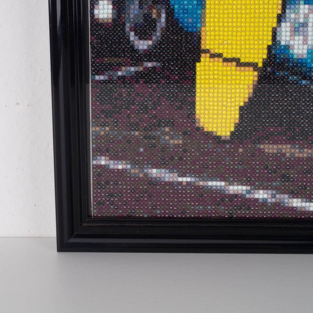 Unique painting in iron-on beads – Volkswagen T1 bus in blue and yellow