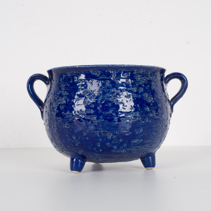 Handgemaakte Blauw Keramische Pot met Oren – Gesigneerd Tria