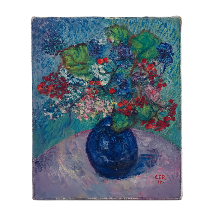 Bloemenschilderij 1959 – Gesigneerd E.E.R. – 40 x 50 x 2 cm