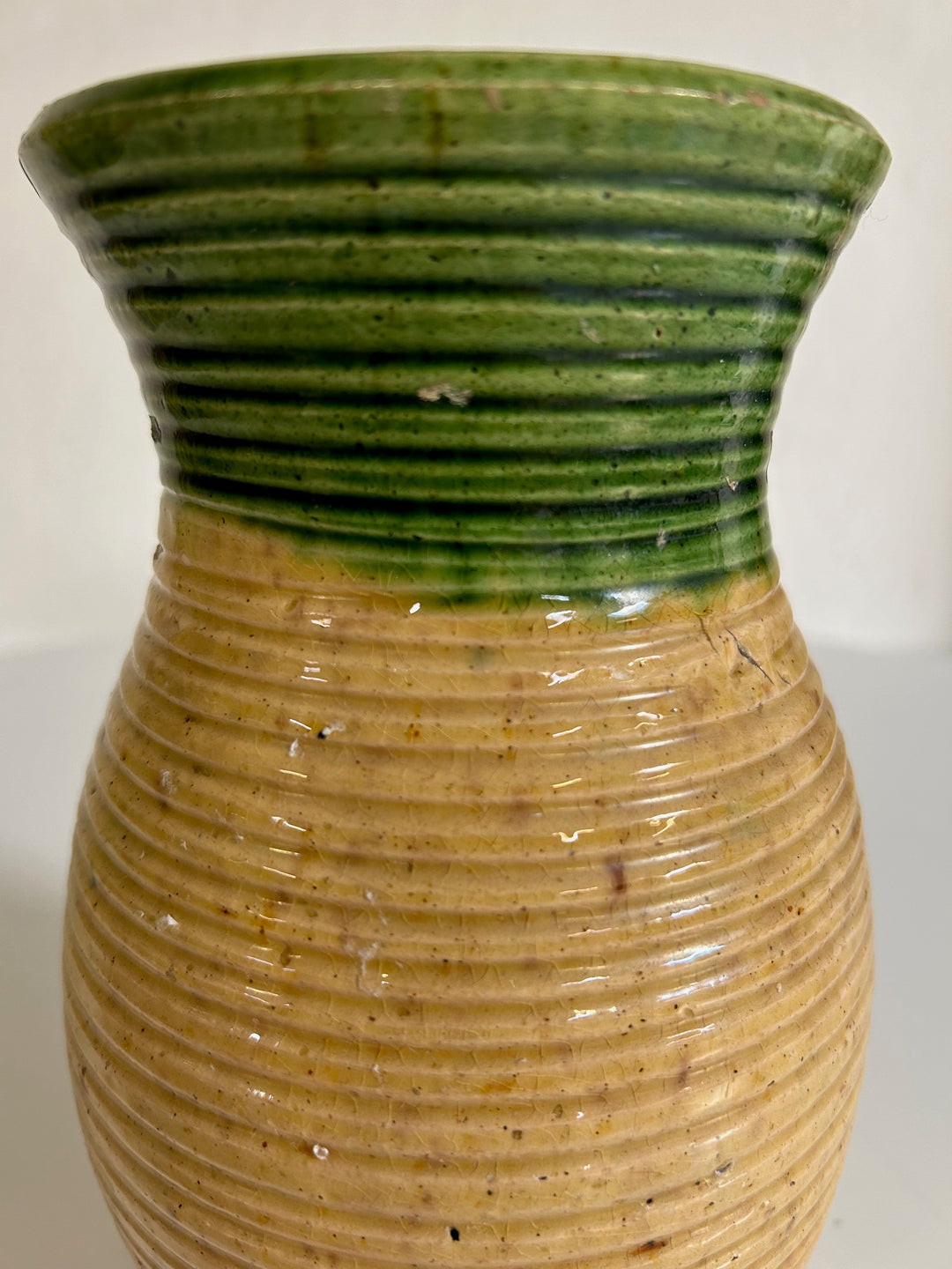 Ceramic glazed vase in green and yellow