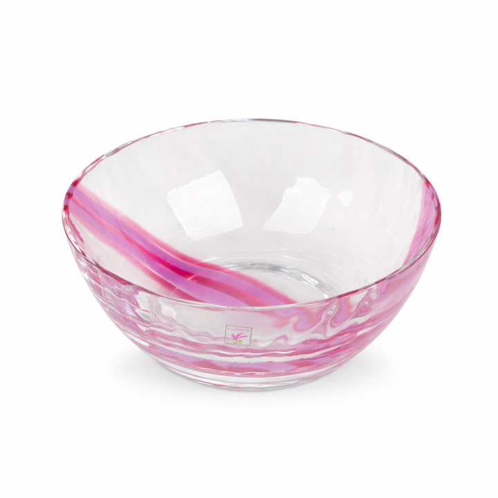 Kristallen schaal Caithness – Roze detail – Handgemaakt in Schotland – 20,2 x 20,2 x 9,2 cm