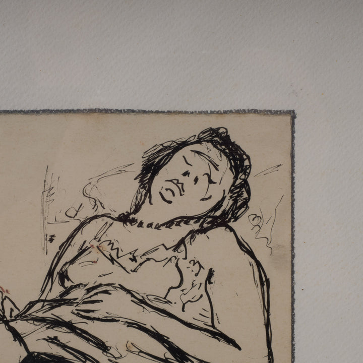 Nice ink drawing of a lying lady by Gust Smet