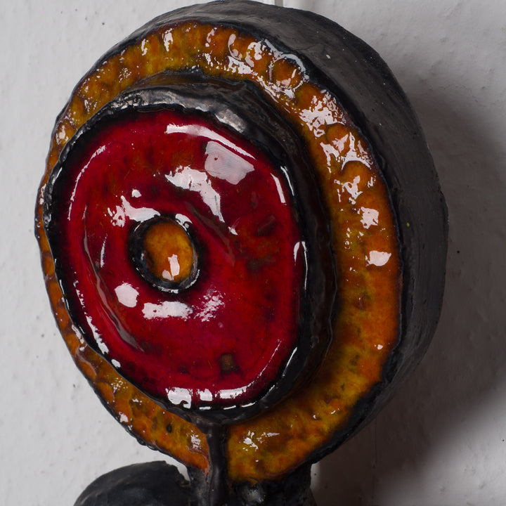 Vintage keramieken bloem – rood en oranje, stijl Perignem