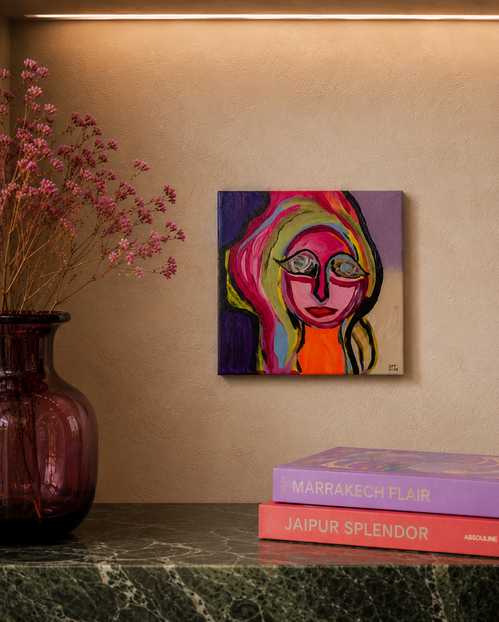 Expressieve Vrouw – Hedendaags Schilderij van JP Terryn / 20,5 x 20,5 cm