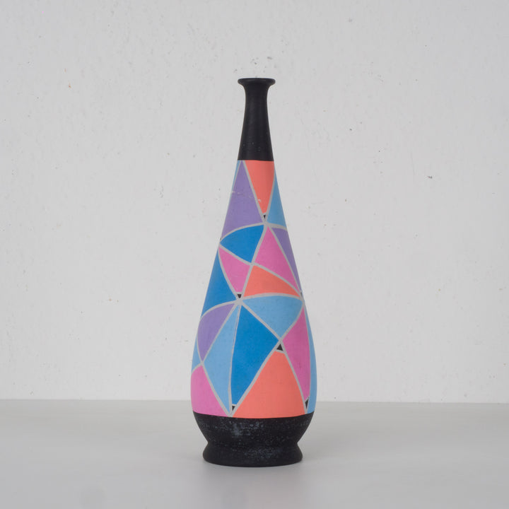 Geometric ceramic decorative object in drop shape – terracotta in colorful shades