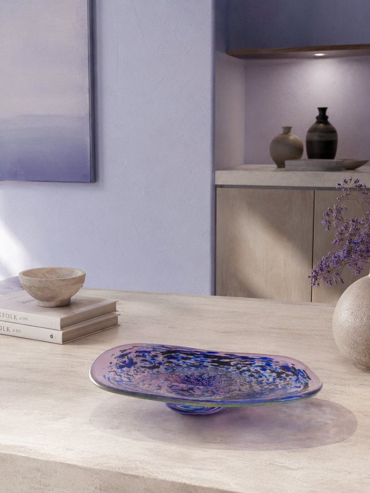 Mouth-blown Artistic Glass Bowl in Purple and Blue Shades (33.5×24×5 cm)