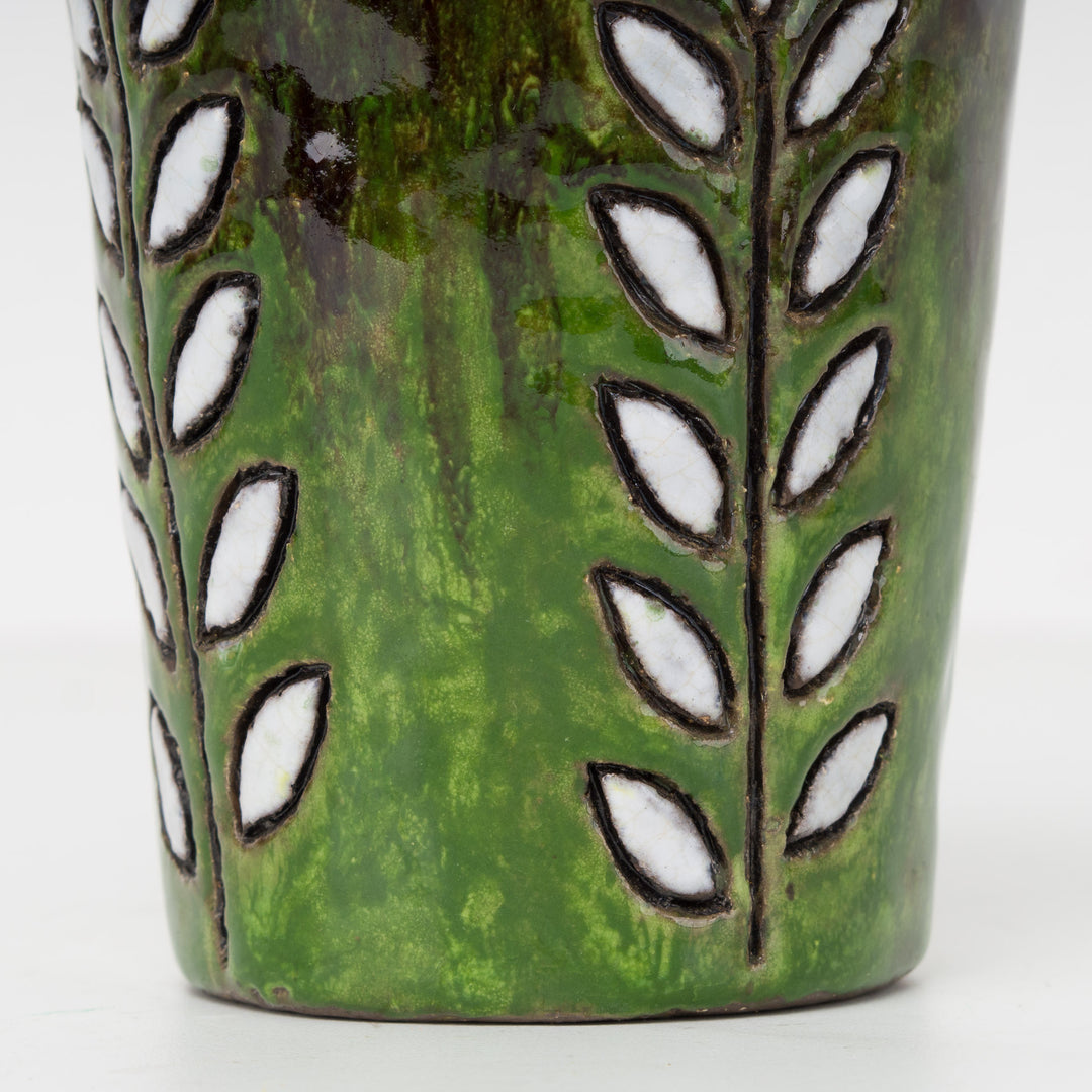 Green glazed ceramic cup - signed