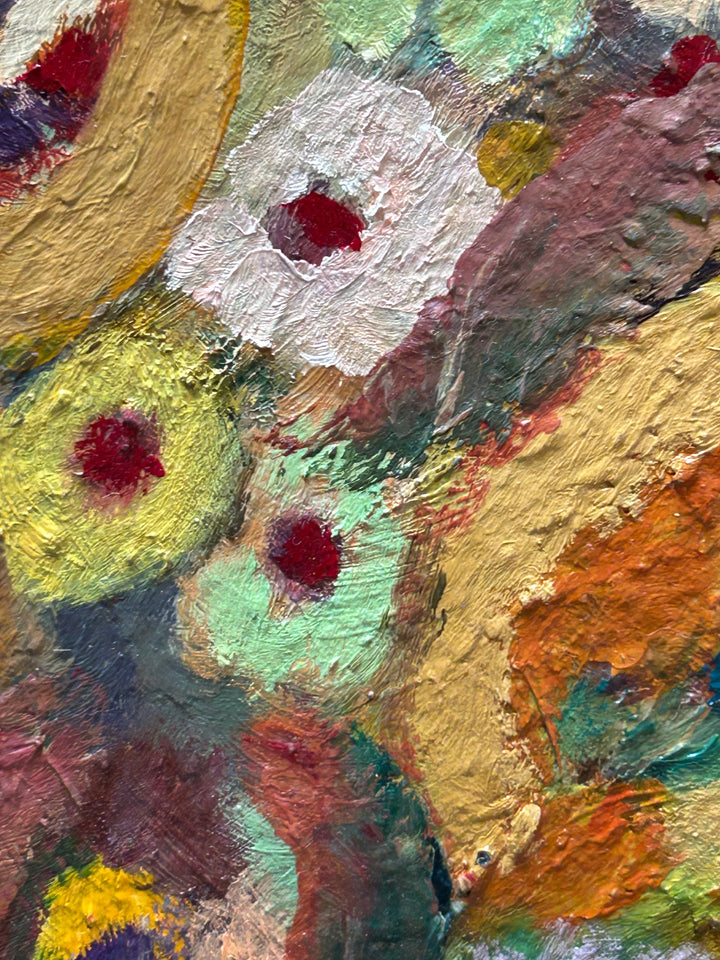Expressief Bloemenveld in Olieverf – Gesigneerd – 80 x 70 x 1,5 cm