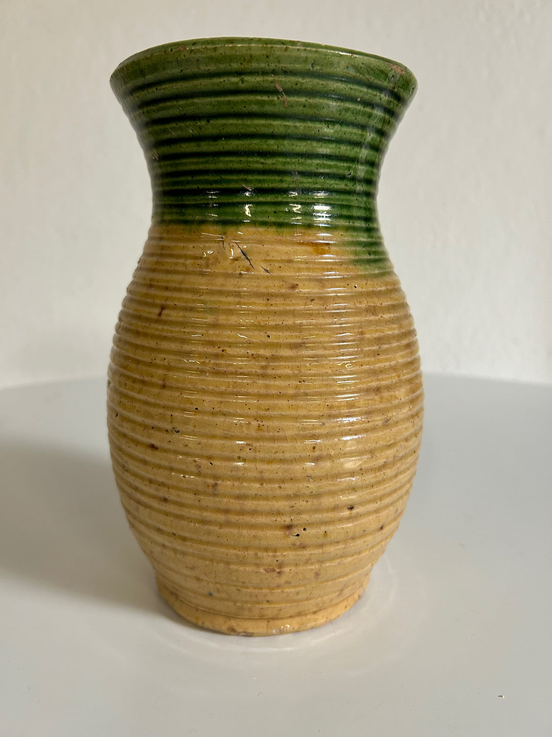 Ceramic glazed vase in green and yellow