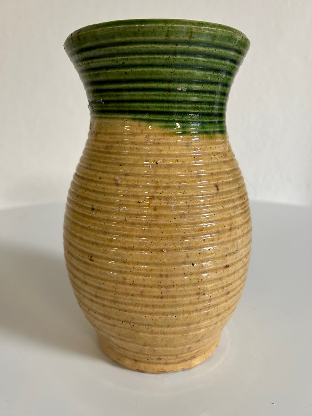 Ceramic glazed vase in green and yellow