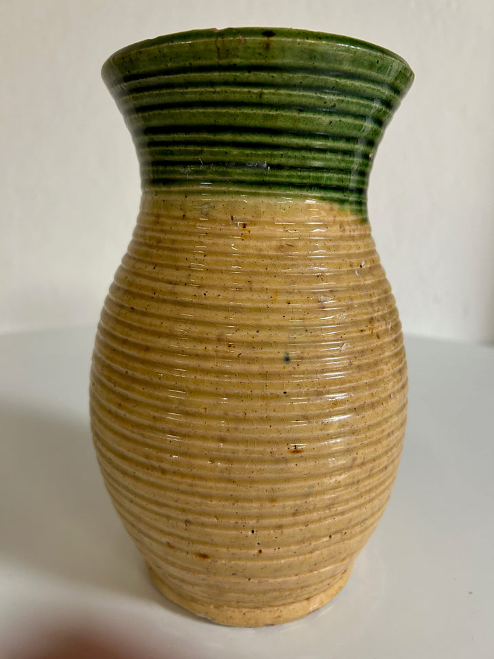 Ceramic glazed vase in green and yellow