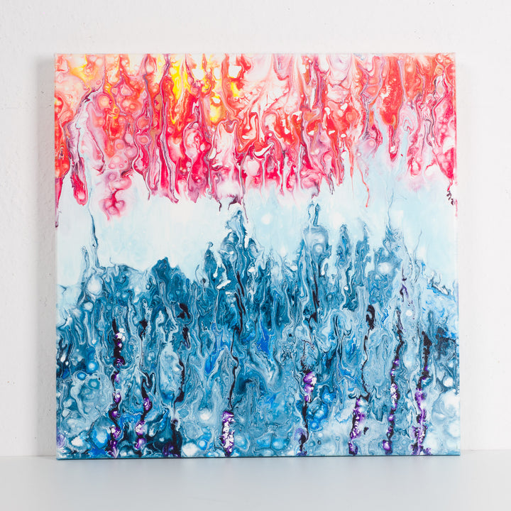 Contemporary acrylic painting in blue and pink