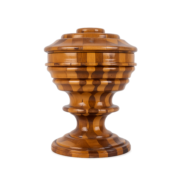 Houten dekselpotje in marquetterie – 13x13x7 cm