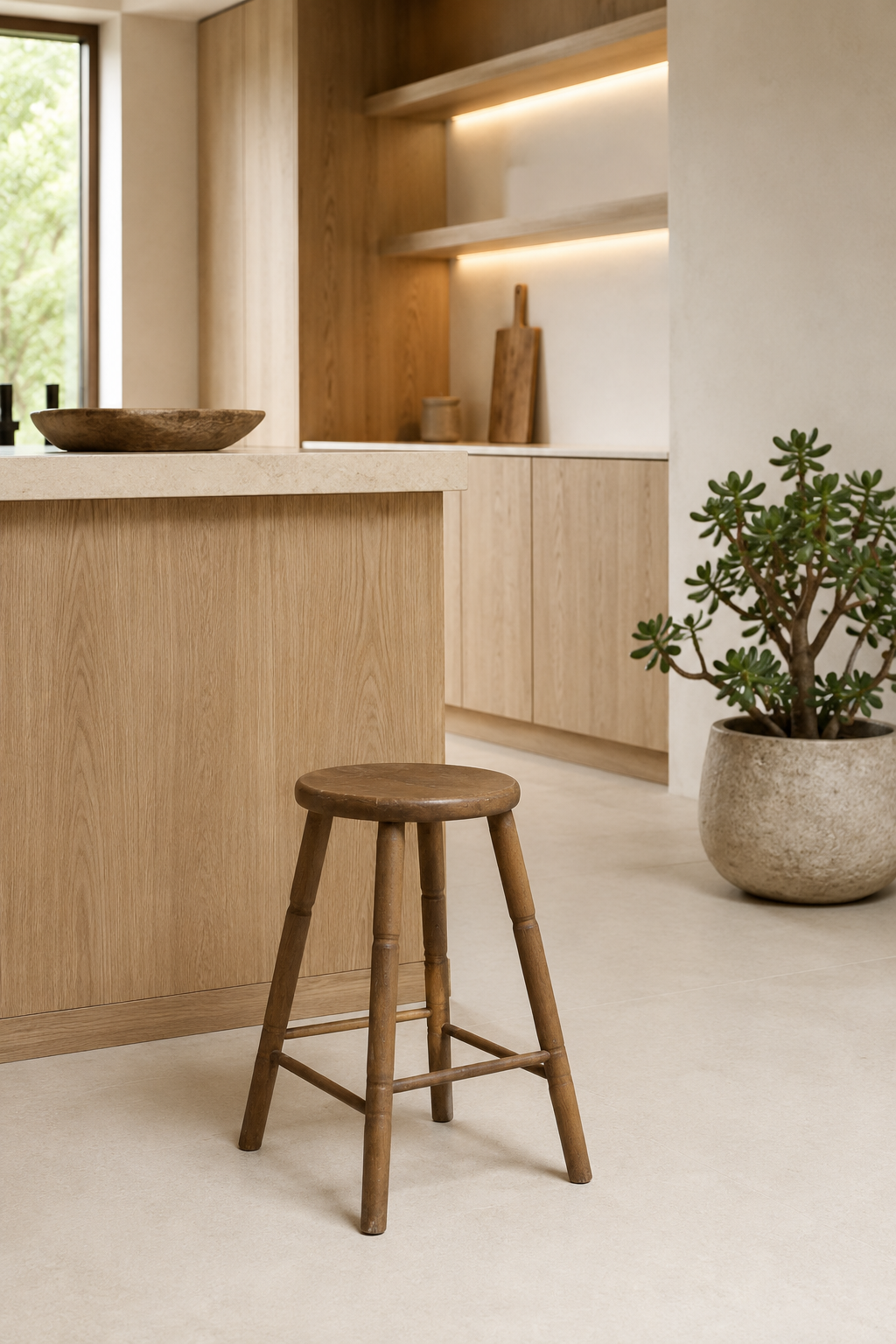 Oak wooden stool