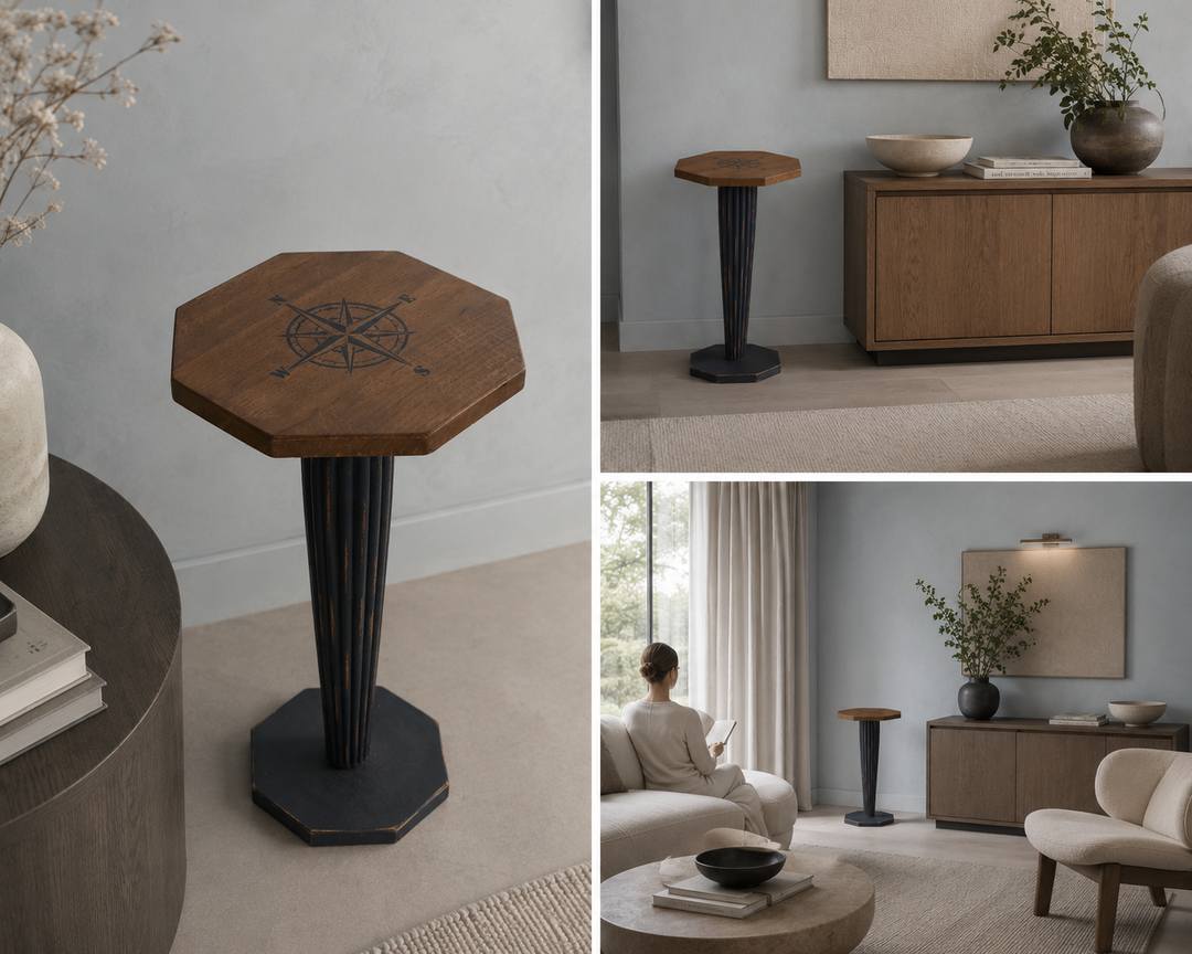 Wooden stool with 4 wind directions