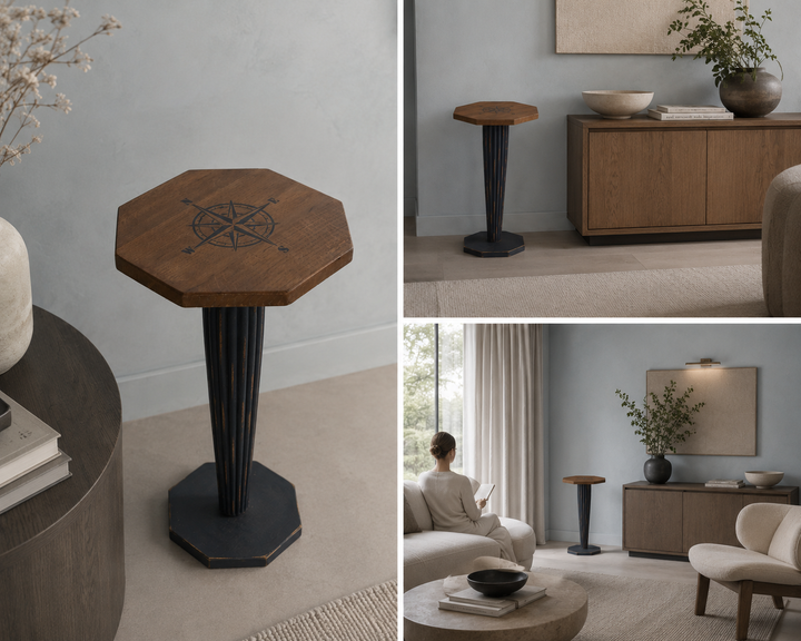 Wooden stool with 4 wind directions