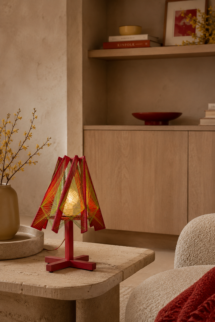 Handgemaakte decoratieve rode lamp / 31 x 31 x 50 cm