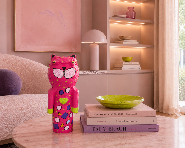 ✨ Unique Pink Paper Mache Cat – Handmade &amp; Colorful ✨