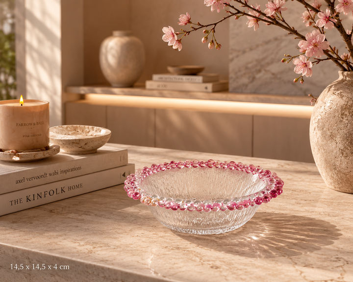 Italla bowl of white matt glass with pink accents – small size (14.5x14.5 cm) (3)