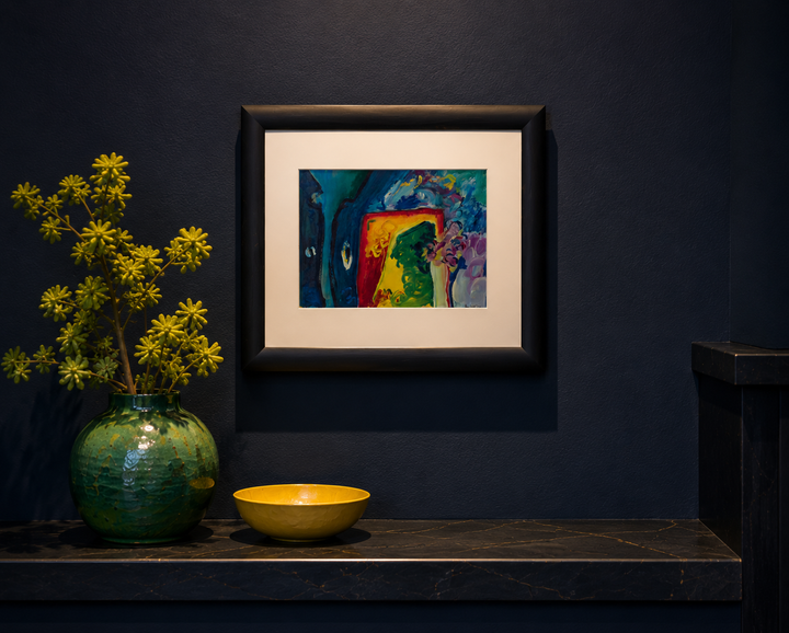 Kleurrijk schilderij door Kari Bert uit 1963 / 57 x 47,5 x 1 cm