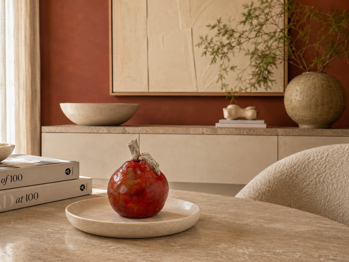 ✨ Handmade Ceramic Glazed Red Apple with Leaf – Unique &amp; Social Commitment