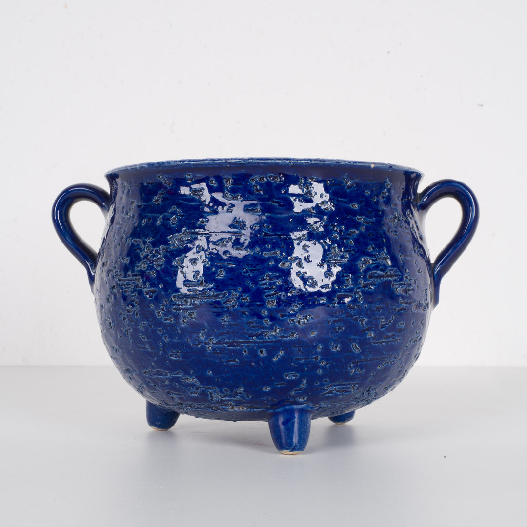 Handgemaakte Blauw Keramische Pot met Oren – Gesigneerd Tria