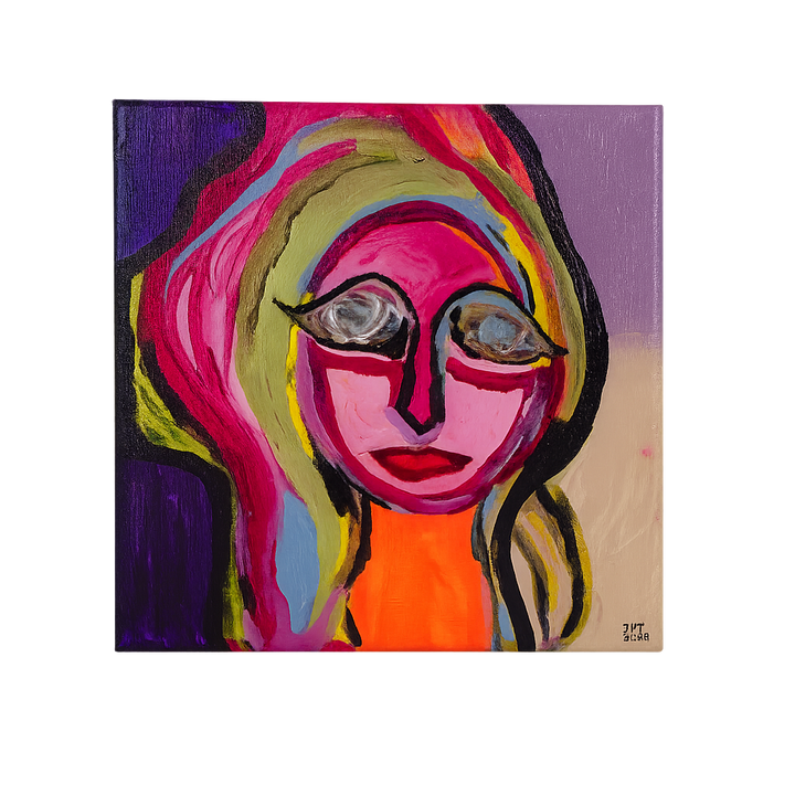 Expressieve Vrouw – Hedendaags Schilderij van JP Terryn (20,5 x 20,5 cm)