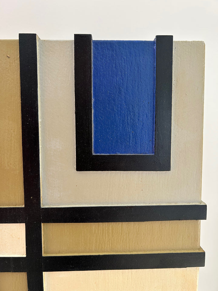 Kleur & Ritme – Vintage Geometrisch Wandobject in Hout
