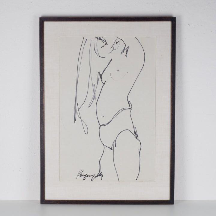 Elegant black and white drawing – Nude lady Livia Canestraro (1936-)