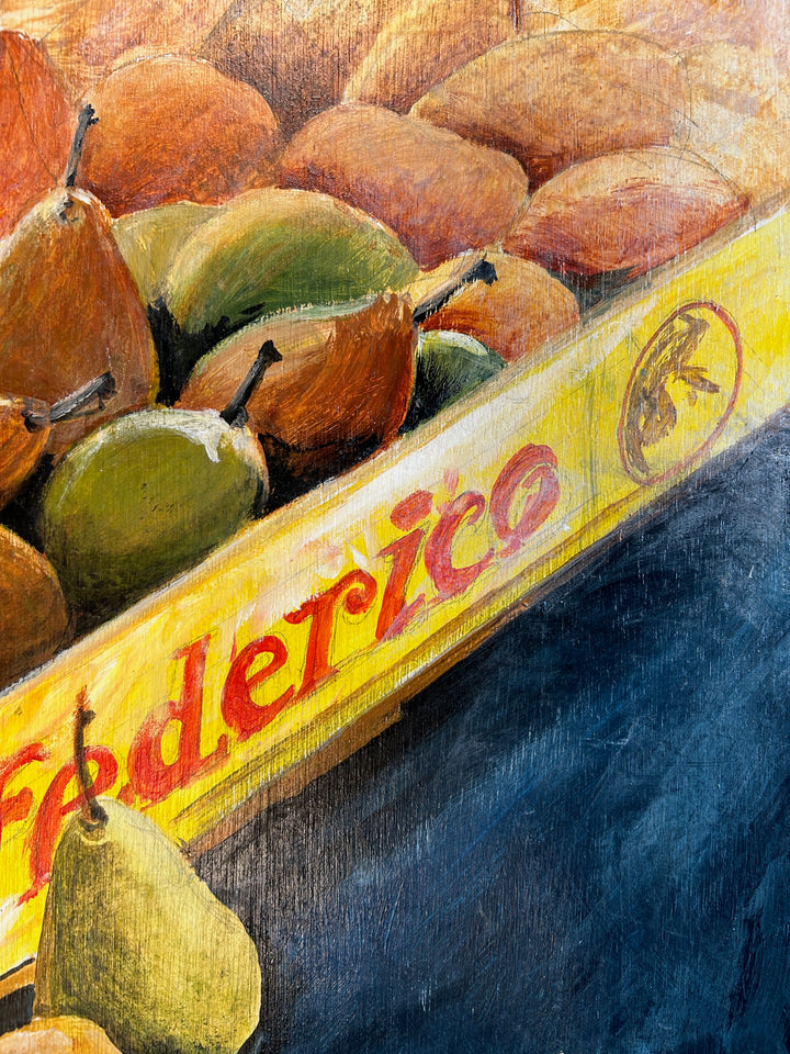 Kristien Berings – Stilleven met peren in kist – 1997 – 50 x 57 x 1 cm