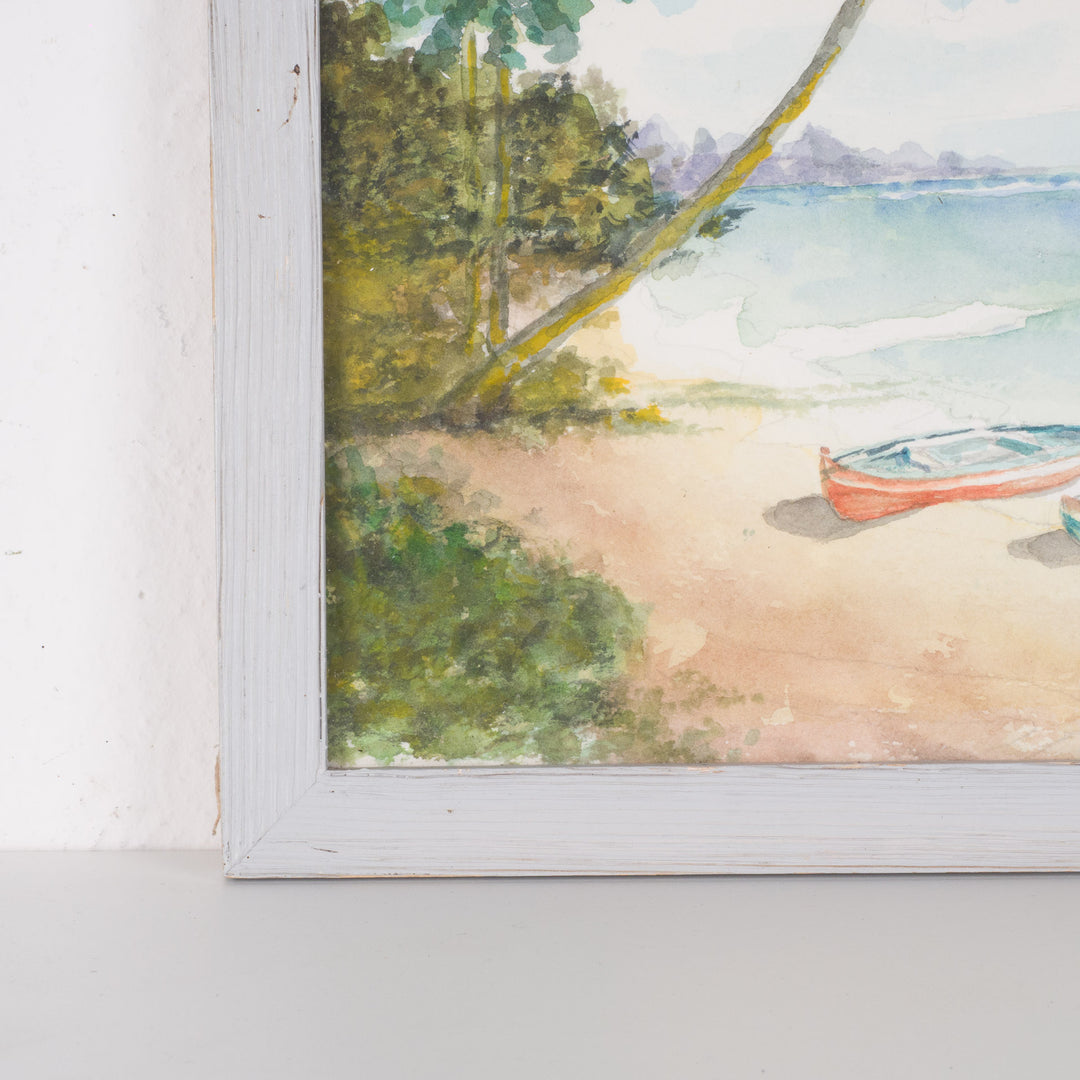 Watercolor painting – tropical scene with boats