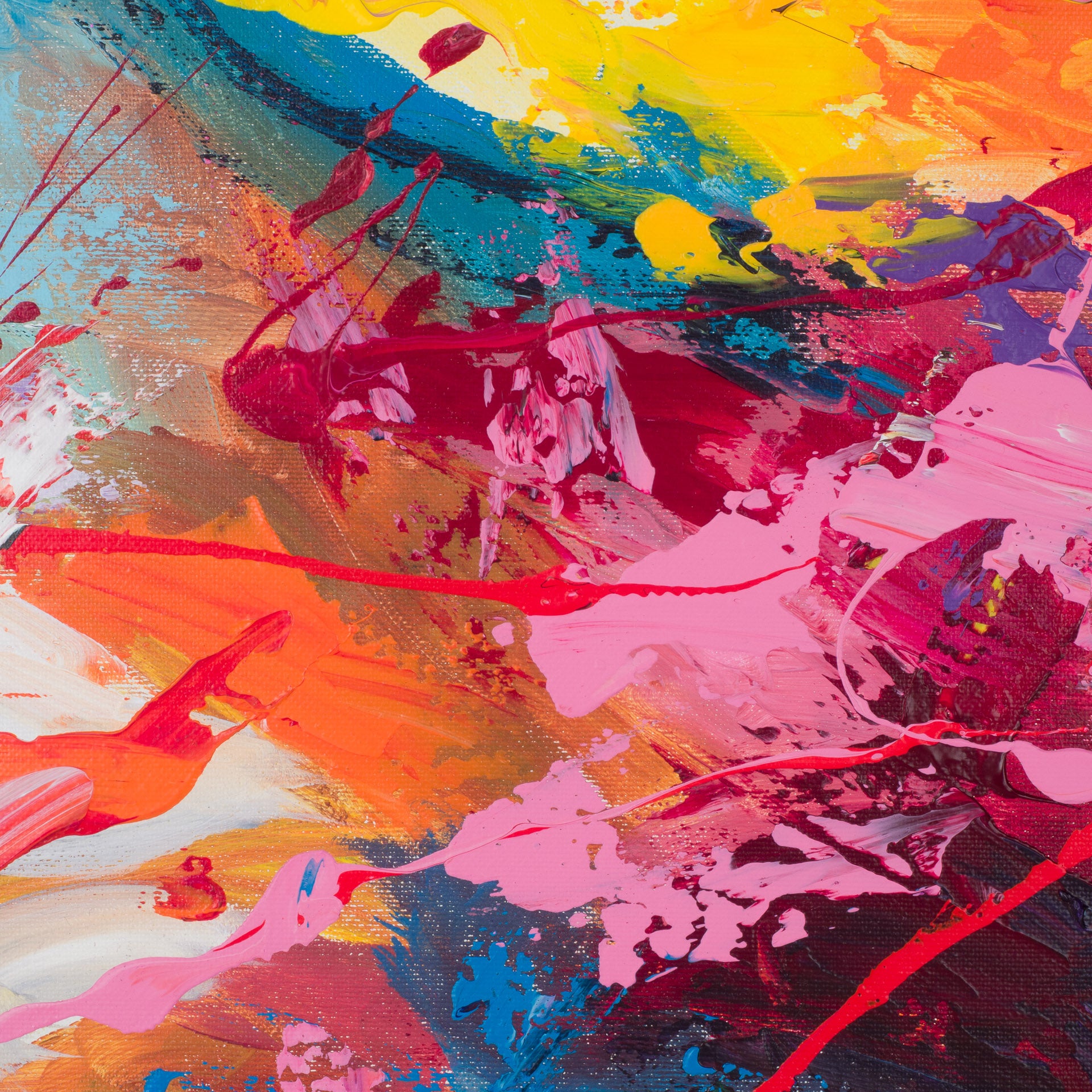 Abstract schilderij 70x70 cm – Kleurenexplosie Nitra – De Tuin Der