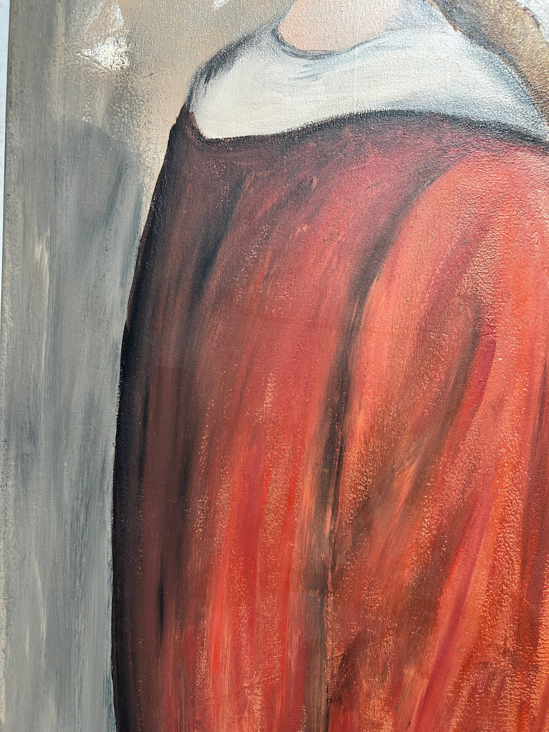 Schilderij Atelier S – 120 × 120 × 4 cm | Hedendaagse figuratieve kunst met abstracte achtergrond