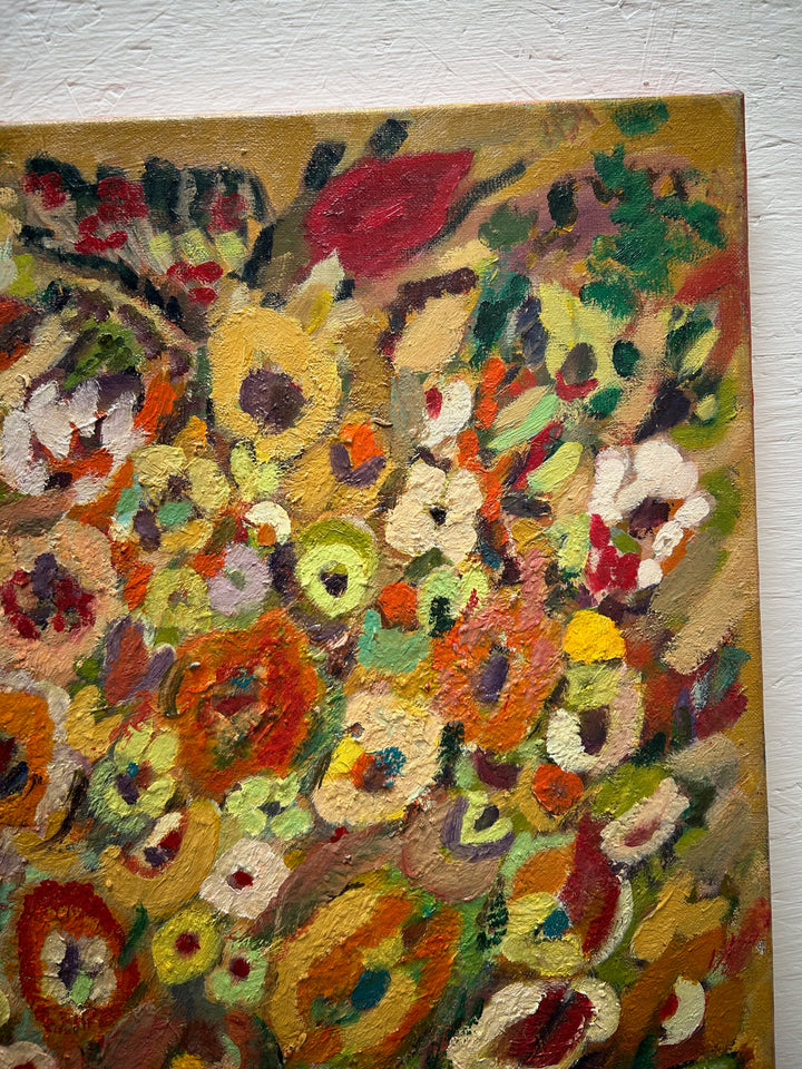 Expressief Bloemenveld in Olieverf – Gesigneerd – 80 x 70 x 1,5 cm