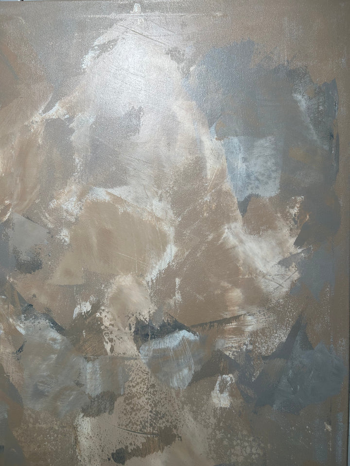 Schilderij Atelier S – 120 × 120 × 4 cm | Hedendaagse figuratieve kunst met abstracte achtergrond
