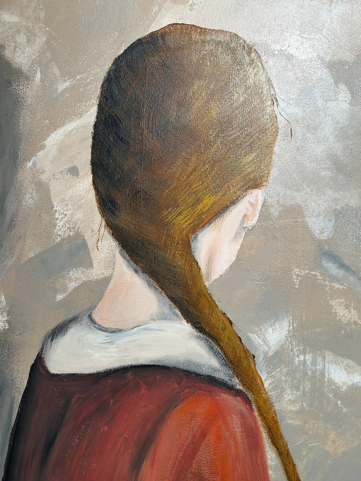 Schilderij Atelier S – 120 × 120 × 4 cm | Hedendaagse figuratieve kunst met abstracte achtergrond
