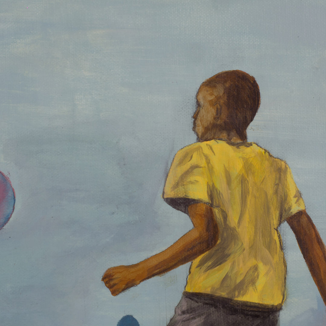 Schilderij van jonge voetballer in blauw – Atelier S