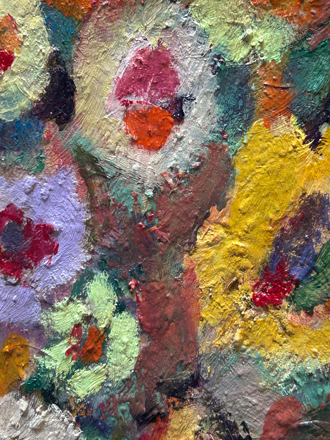 Expressief Bloemenveld in Olieverf – Gesigneerd – 80 x 70 x 1,5 cm