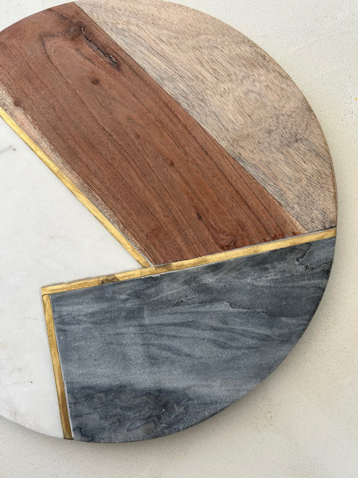 Typhoon serveerschaal in marmer, acaciahout & essing – 30x30x1,5 cm