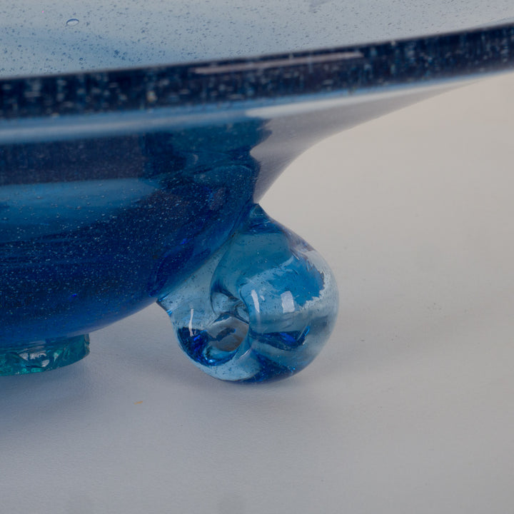 Mondgeblazen Ovalen Blauwe Schaal op 3 Voetjes – Elegante Glasblaaskunst