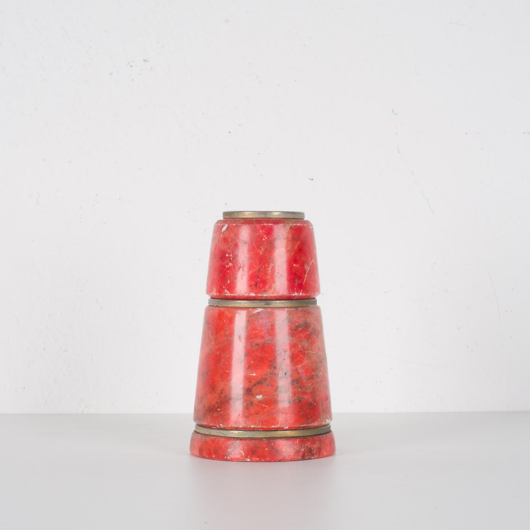 Beautiful Conical 3-Piece Red Alabaster Set with Brass Dividers