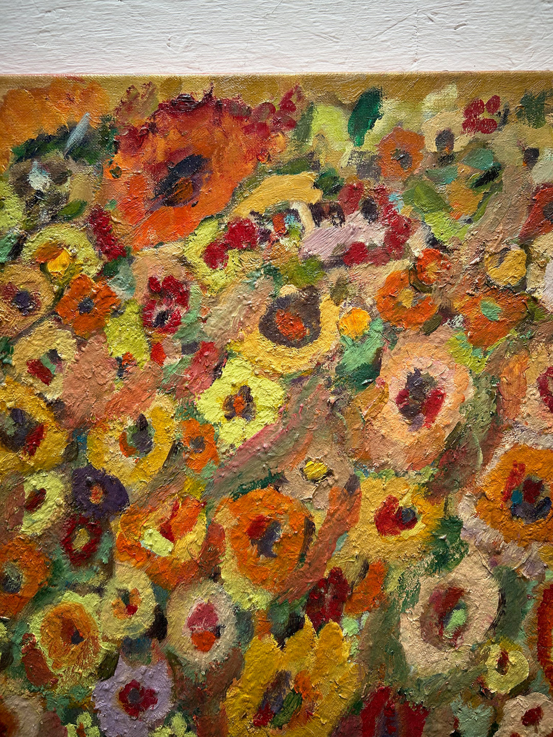 Expressief Bloemenveld in Olieverf – Gesigneerd – 80 x 70 x 1,5 cm