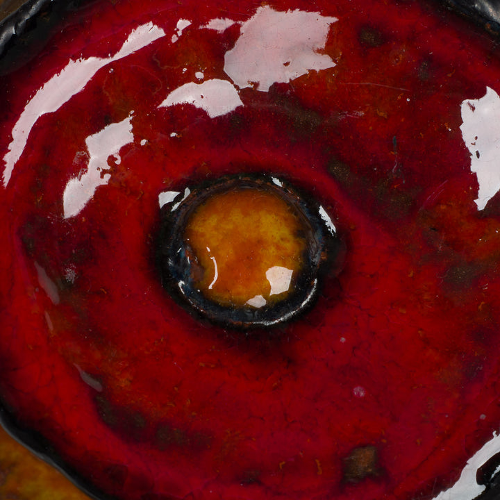 Vintage keramieken bloem – rood en oranje, stijl Perignem