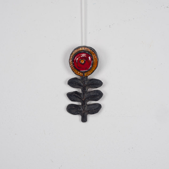 Vintage keramieken bloem – rood en oranje, stijl Perignem