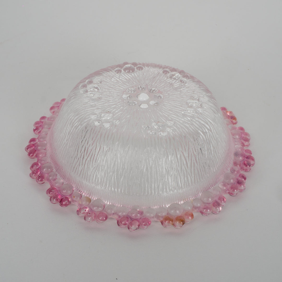 Italla vintage schaal van wit mat glas met roze accenten – klein formaat (14,5x14,5 cm)