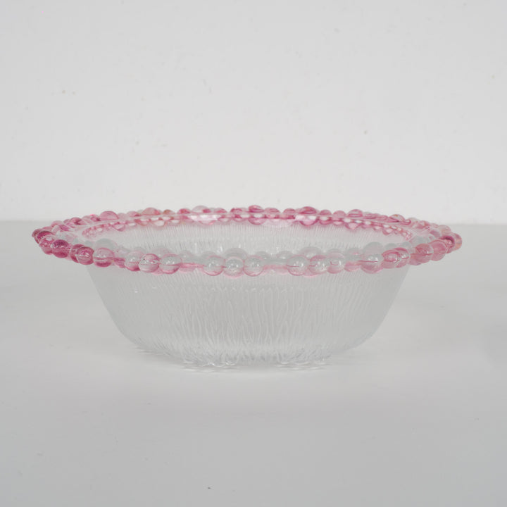 Italla vintage schaal van wit mat glas met roze accenten – klein formaat (14,5x14,5 cm)