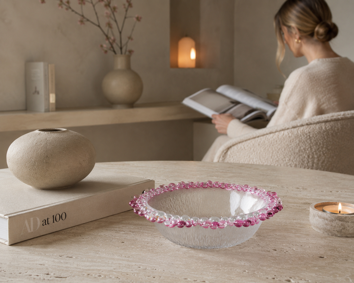 Italla vintage bowl of white matt glass with pink accents – small size (14.5x14.5 cm) (4)