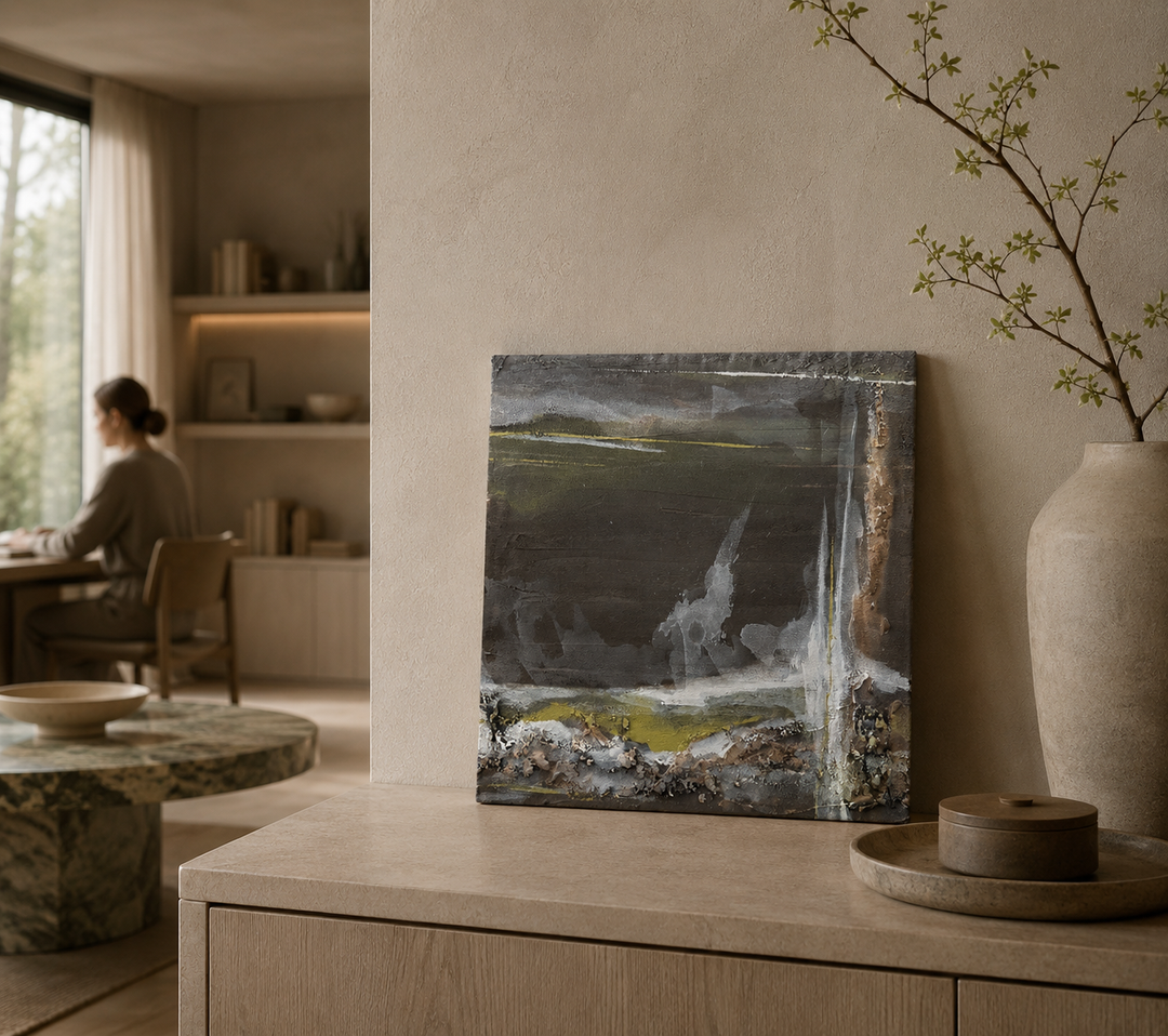 Verweerde Horizon – Abstract Structuurschilderij (2) / 50,5 x 50,5 x 3,5 cm