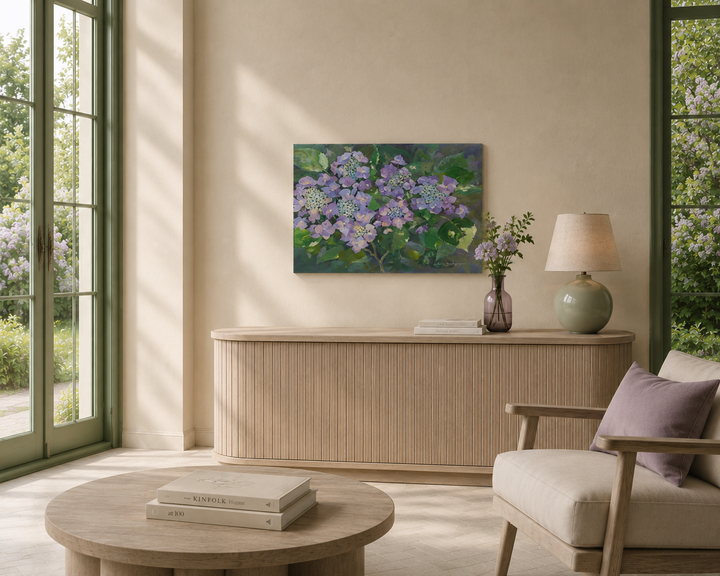 'Les Hydrangeas' door Ghislaine Deschuyteneer / 70 x 50 x 4 cm