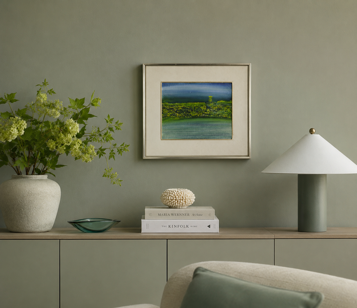 Abstract painting with blue and green